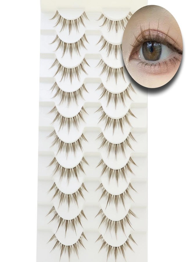 DAODER Manga Lashes Brown False Eyelashes Natural Look Clear Band Anime Fake Eyelashes Strip 10Pairs 14mm Thin Band Spiky Wispy Lashes Pack Reusable(Brown Manga lashes) - Image 1