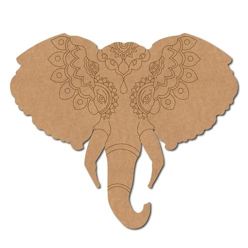 Cliths Pack of 1 Elephant Mandala MDF Cutout- 12 Inch| Pre-Marked MDF Boards for Lippan Art | DIY MDF Base for Painting and Craft - Image 1