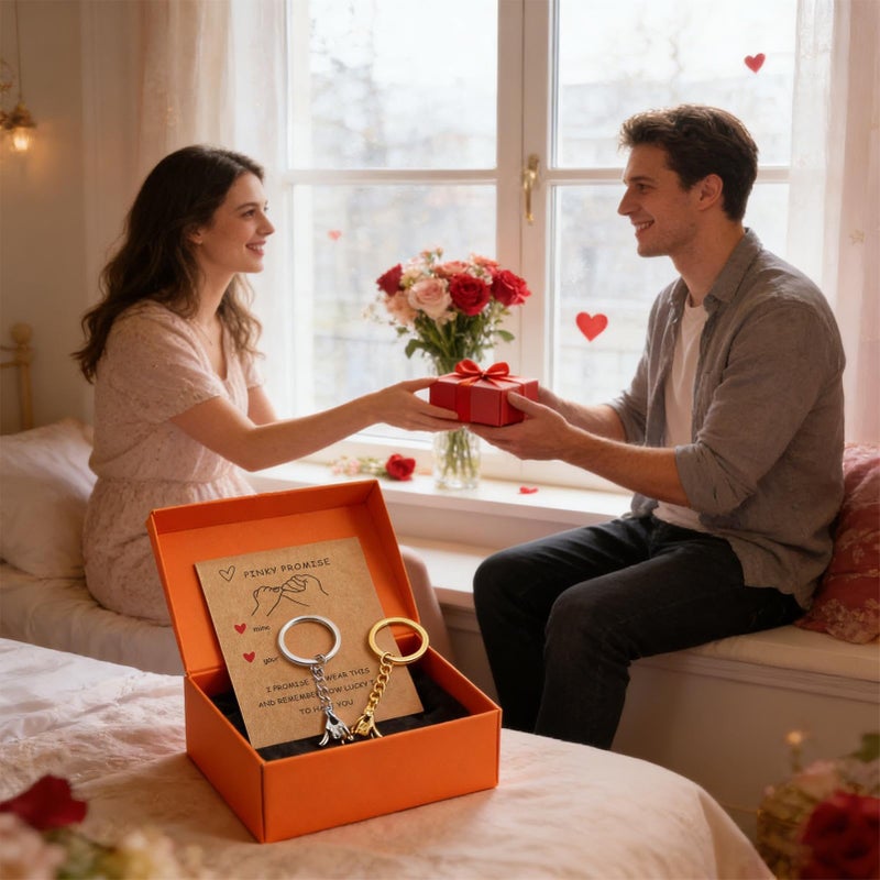 Alloy Keychain with Card Valentine Couple Matching Gift for Him Her Travel Bag - Image 3