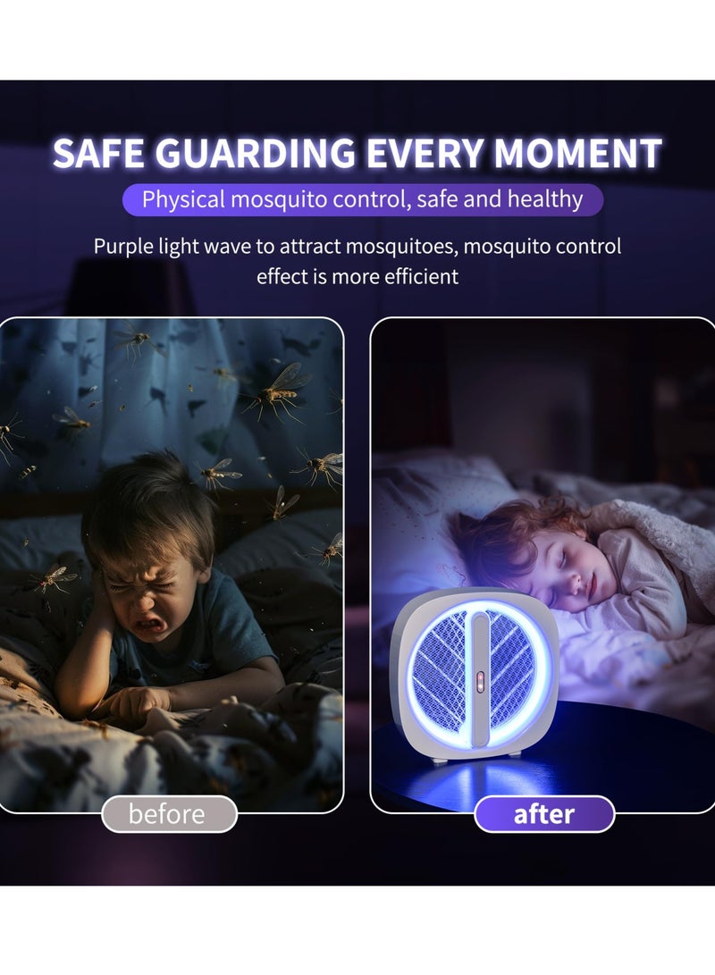 SOLARAE مضرب ذباب كهربائي معلق مصيدة حشرات مصباح 2 في 1 قاتل ذباب مع قاعدة قابلة لإعادة الشحن عبر USB قاتل ذباب قوي للمنزل غرفة النوم المطبخ المكتب الفناء - Image 4