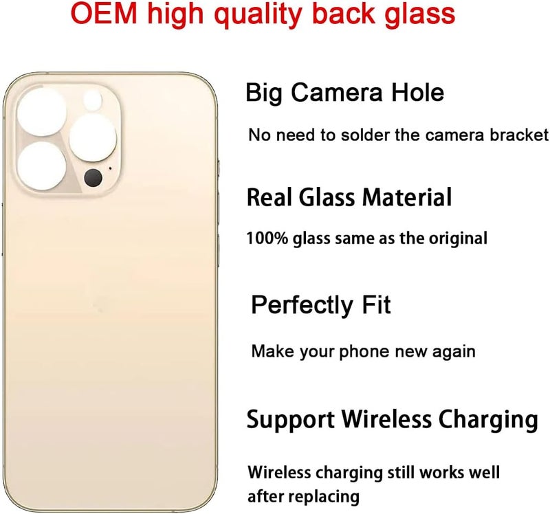 Perzework استبدال زجاج خلفي أصلي لجهاز آيفون 13 برو 6.1 بوصة (ذهبي) لجميع الشبكات مع أدوات الإصلاح - Image 3