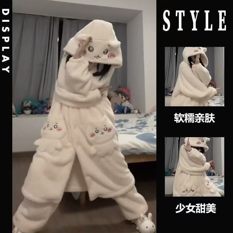 Autumn Winter Men And Women Ugly Fish Peco Donald Duck Thickened War Robe Flannel Home Clothes Nightgown Bathrobe Cosplay - Image 1