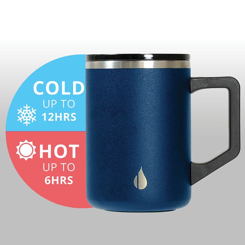 Elemental Insulated Coffee Mug - Triple-Wall Stainless Steel Summit Travel Cup for Hot and Cold Drinks - Thermal Coffee Mug with Lid and Handle for Camping, Office & Travel 16oz - Navy Blue - Image 5