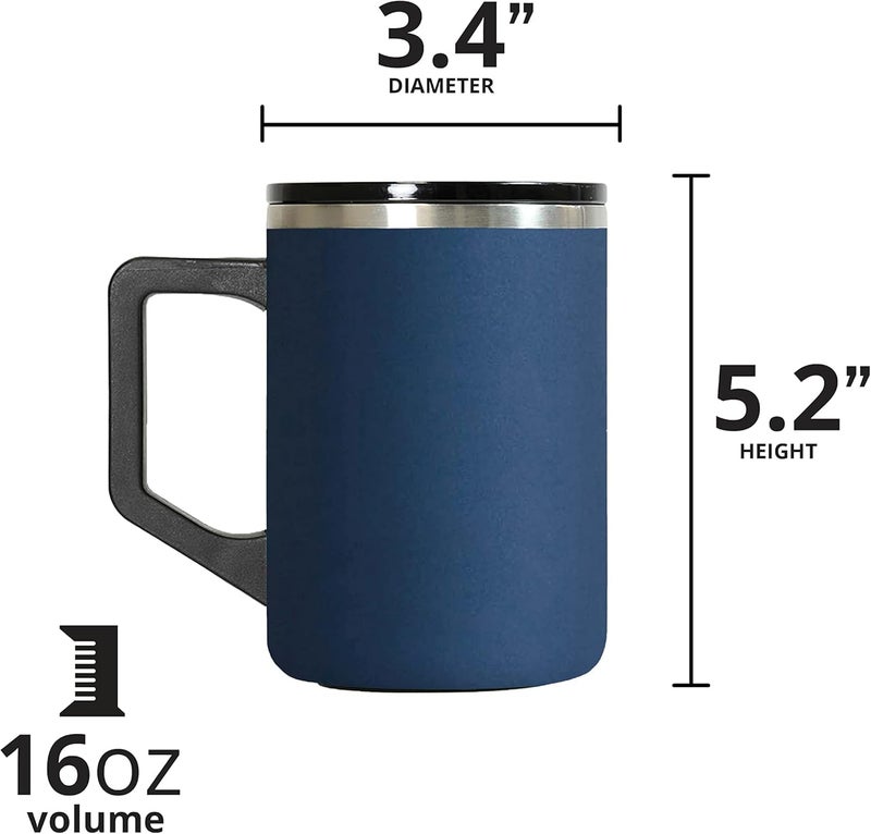 Elemental Insulated Coffee Mug - Triple-Wall Stainless Steel Summit Travel Cup for Hot and Cold Drinks - Thermal Coffee Mug with Lid and Handle for Camping, Office & Travel 16oz - Navy Blue - Image 2