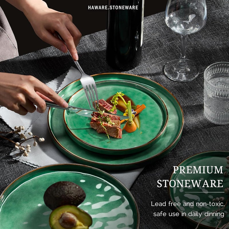 HaWare Dinnerware Sets 12Piece Plates and Bowls Set Stoneware Dish Set for 4 Ceramic Dinnerware for Home Restaurant Chip and Scratch Resistant Microwave and Dishwasher Safe Reactive Green - Image 4