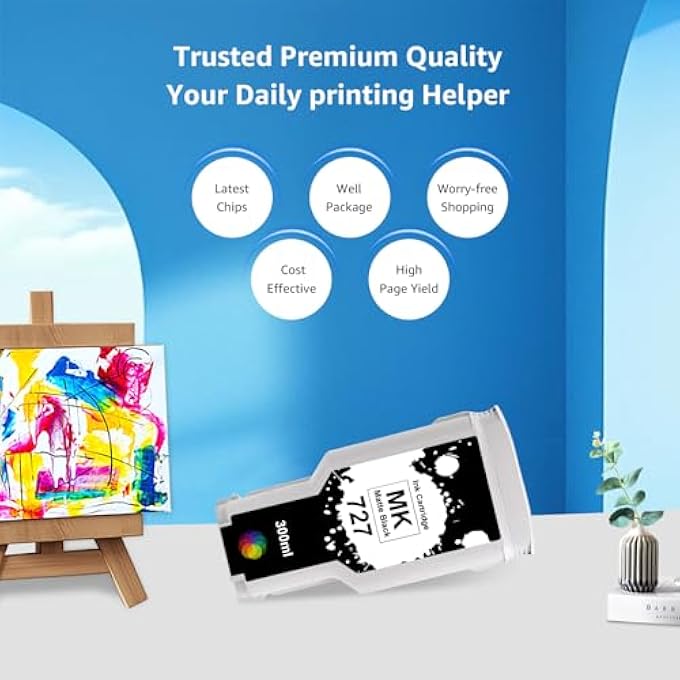 COMPATIBLE 727XL INK CARTRIDGE MATTE BLACK REPLACEMENT FOR 727 LARGE CAPACITY INK CARTRIDGE 300ML WORK FOR DESIGNJET T930 T2530 T1530 T2500 T920 T1500 PRINTERS (1 PACK MATTE BLACK, C1Q12A) - Image 2