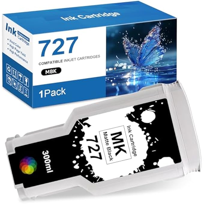 COMPATIBLE 727XL INK CARTRIDGE MATTE BLACK REPLACEMENT FOR 727 LARGE CAPACITY INK CARTRIDGE 300ML WORK FOR DESIGNJET T930 T2530 T1530 T2500 T920 T1500 PRINTERS (1 PACK MATTE BLACK, C1Q12A) - Image 1