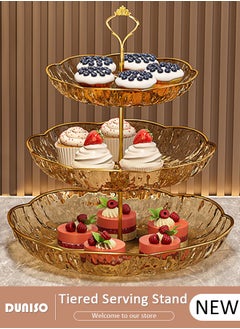 DUNISO Round Plate 3 Tier Plastic Tiered Serving Stand,Cupcake Stand,Dessert Fruit Snack Tower Tray Table Decoration for Wedding Home Birthday Tea Party Baby Shower  - Image 1