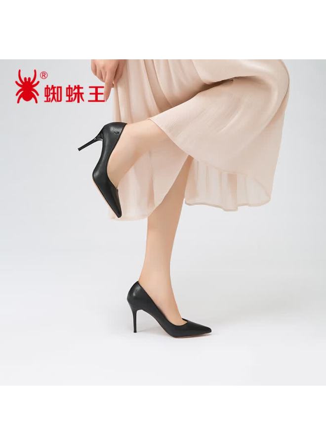 Spider King Women's High Heels, Stiletto Pumps, Commuter Pointed Toe Versatile Professional Work Shoes, Women's Leather Shoes, Black, Size 34