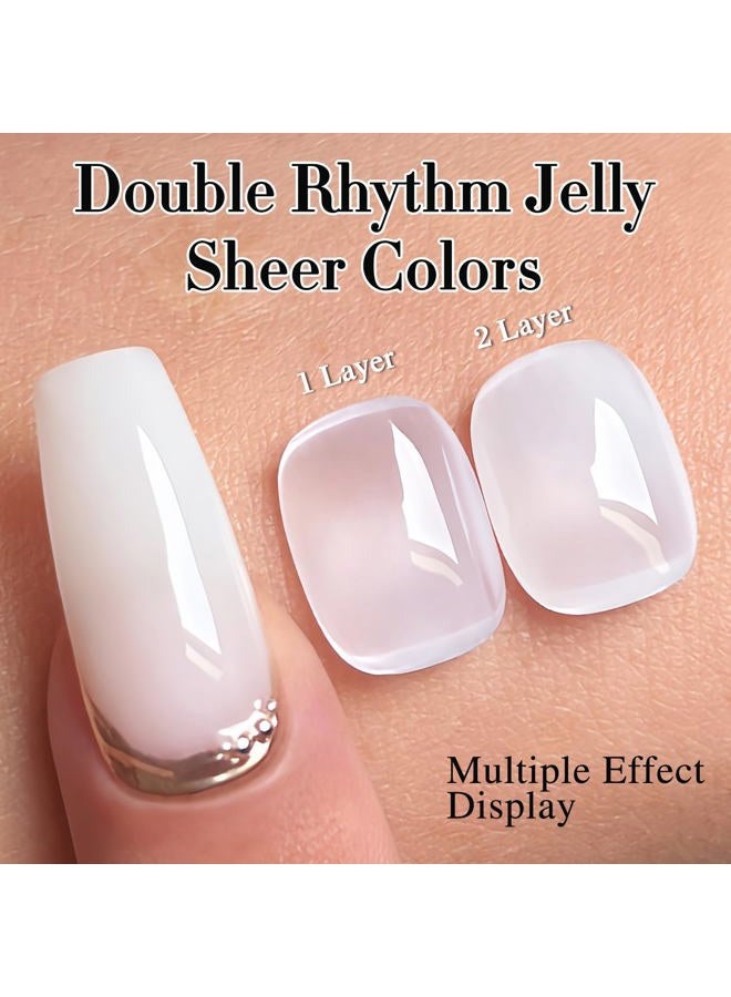 Double Rhythm Translucent Gel Polish Sheer Neutral Natural Light Milky Same Color Same Bottle 15ML Jelly Nail Polish Nail Art DIY at Home (Milky White-A1367) - Image 5
