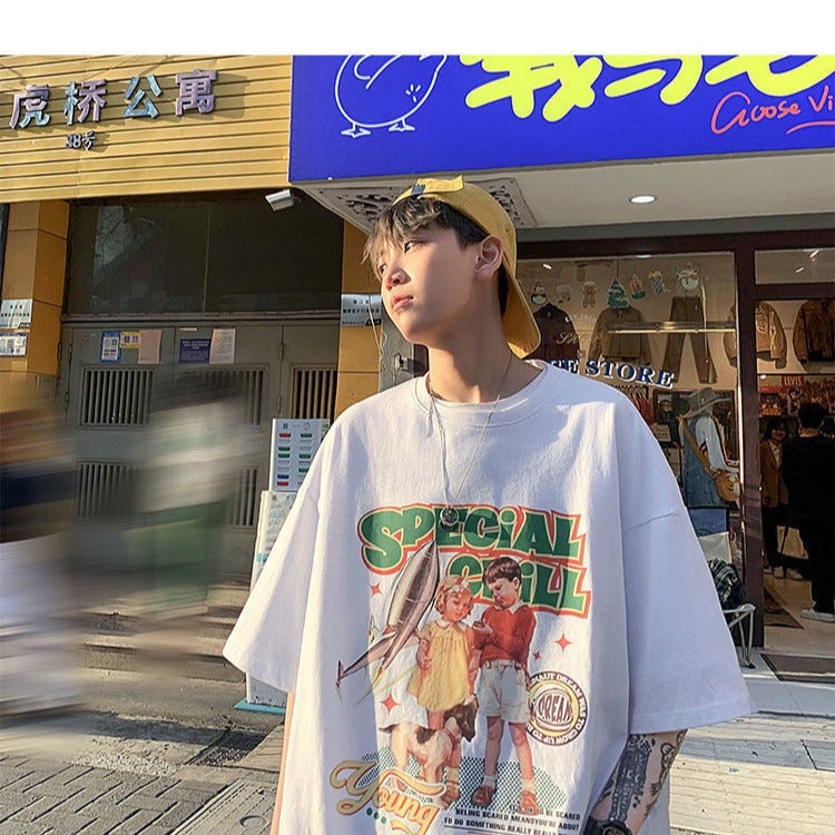 100% Cotton Men'S Short Sleeve T-Shirt New American Retro Oversize Loose High Street Handsome Half Sleeve Body - Image 5