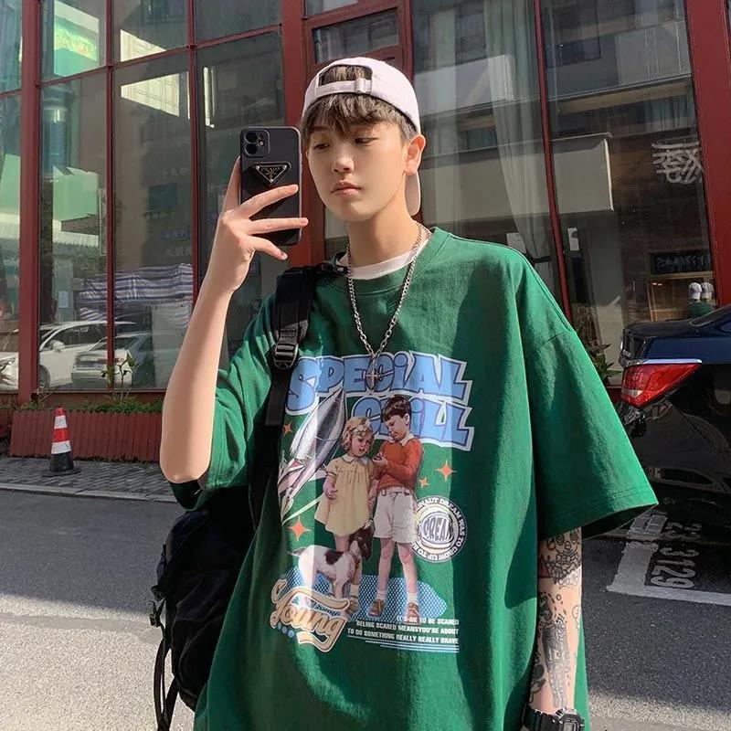 100% Cotton Men'S Short Sleeve T-Shirt New American Retro Oversize Loose High Street Handsome Half Sleeve Body - Image 4