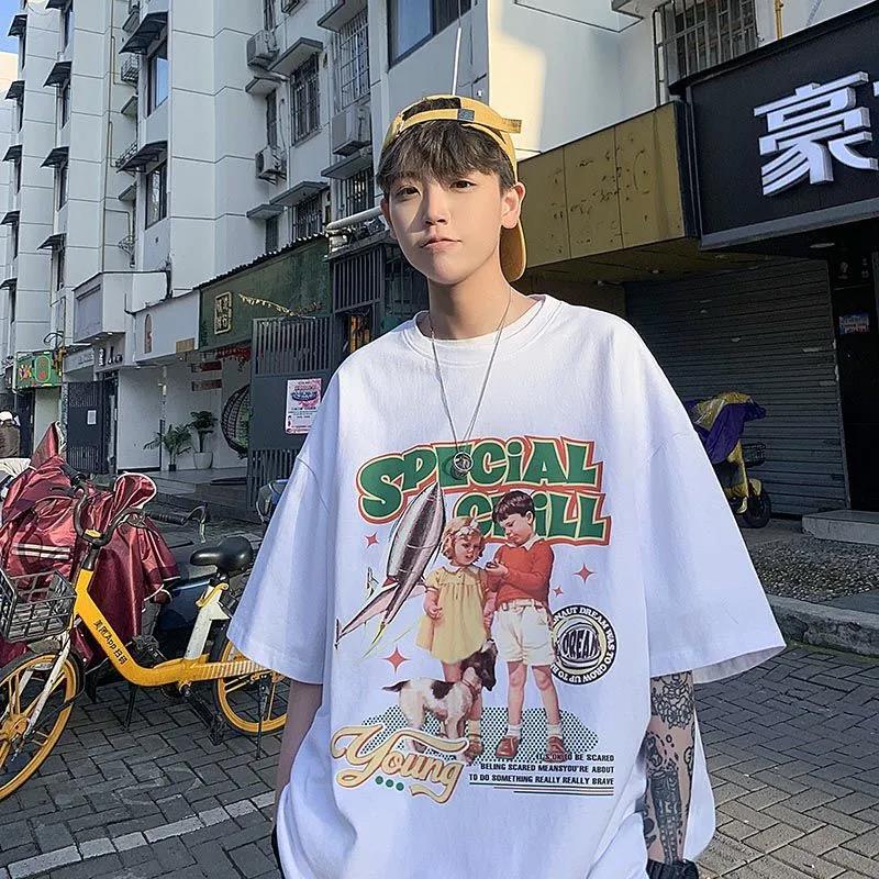 100% Cotton Men'S Short Sleeve T-Shirt New American Retro Oversize Loose High Street Handsome Half Sleeve Body - Image 3