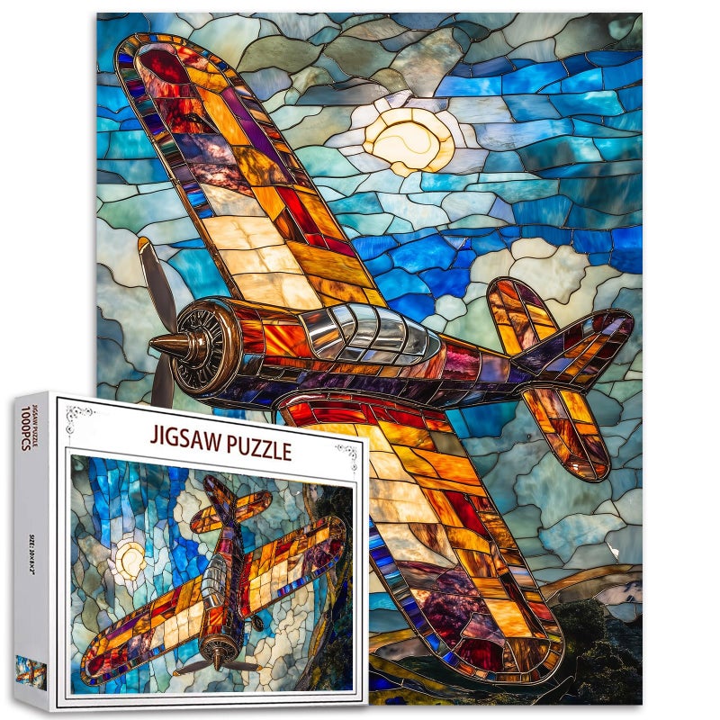 Tucocoo Stained Glass Airplane 1000 Piece Jigsaw Puzzle 1000 Pieces Fighter Plane Puzzles for Adults Teens Aircraft Puzzles Fighter Aircraft Retro Puzzle - Image 3