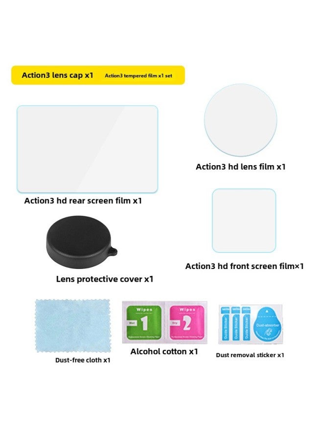 Generic DJI DJI Action3 Accessories HD Tempered Film Dust-proof Scratch-proof Tempered Screen Lens Cover Battery Storage Box-Color:action3 Tempered Screen + Lens Cover - Image 1