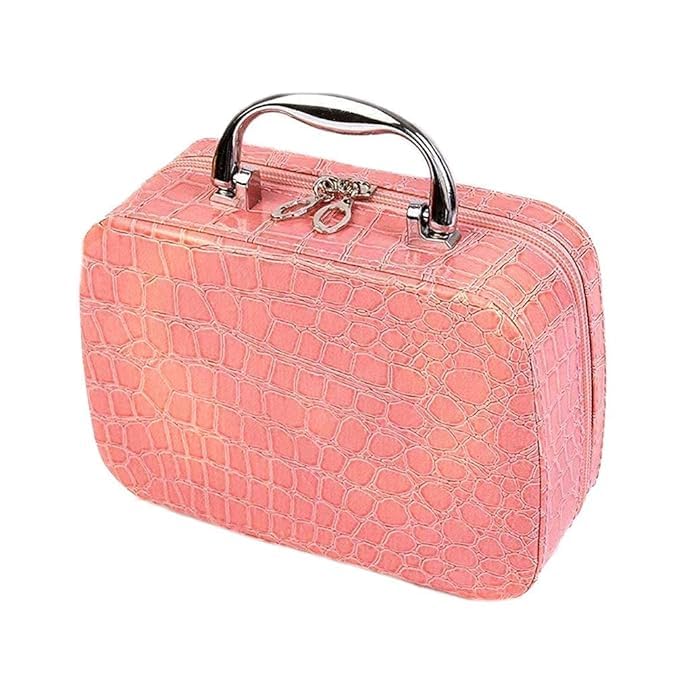 Vroxy Woman Girls Beauty Makeup Bag Cosmetic Storage Box Toiletry Box Organizer with Magnifying Compact Makeup Mirror 1Pcs - Image 1