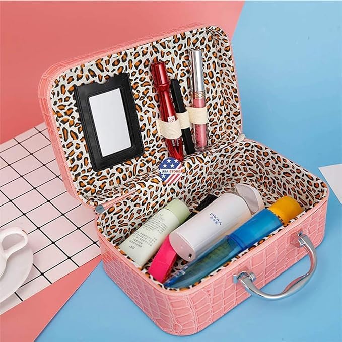 Vroxy Woman Girls Beauty Makeup Bag Cosmetic Storage Box Toiletry Box Organizer with Magnifying Compact Makeup Mirror 1Pcs - Image 3
