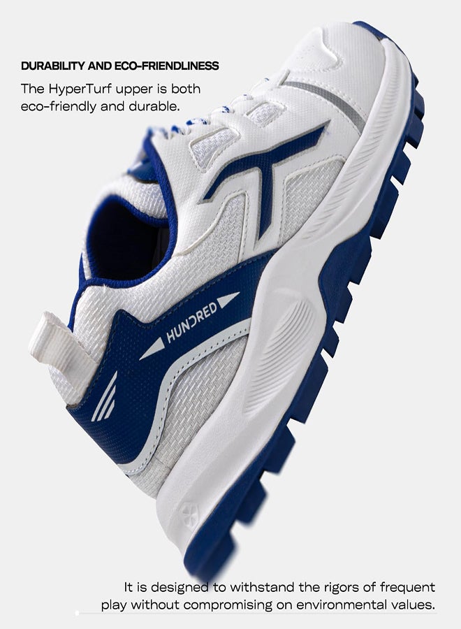HUNDRED Hyperturf Cricket Shoes | Terraspike Rubber Studs | Embedded Support Plate For Stability | Lightweight & Durable | Ideal For Turf, Ground & Hard Surfaces (White/Navy ; Uk 5) - Image 3
