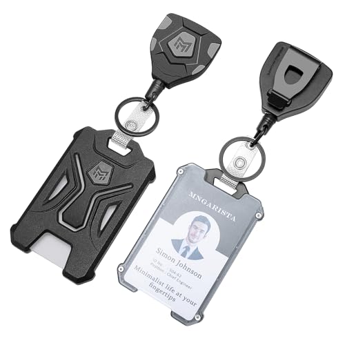 MNGARISTA 2 Pack Heavy Duty Badge Holder, Vertical ID Card Holder for Credit Cards, Clear ID Window, All PC Polycarbonate Plastic Housing, 5 Cards Capacity, Built-in Elastic Clip, Black - Image 1