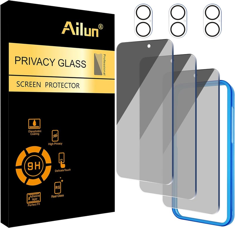 Ailun 3Pack Privacy Screen Protector for iPhone 16 Plus [6.7 inch]+3Pack Camera Lens Protector,Dynamic Island Compatible,Anti Spy Private Tempered Glass[9H Hardness] - Image 1