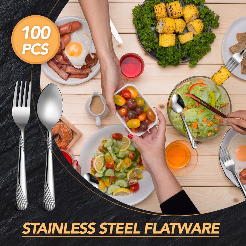 Eaasty 200 Pcs Forks And Spoons Silverware Set Dinner Forks And Spoons Heavy Duty Stainless Steel Flatware Cutlery Metal Included 100 6.7 Inch Forks And 100 6.7 Inch Spoons  Mirror Polished  Dishwasher Safe - Image 4