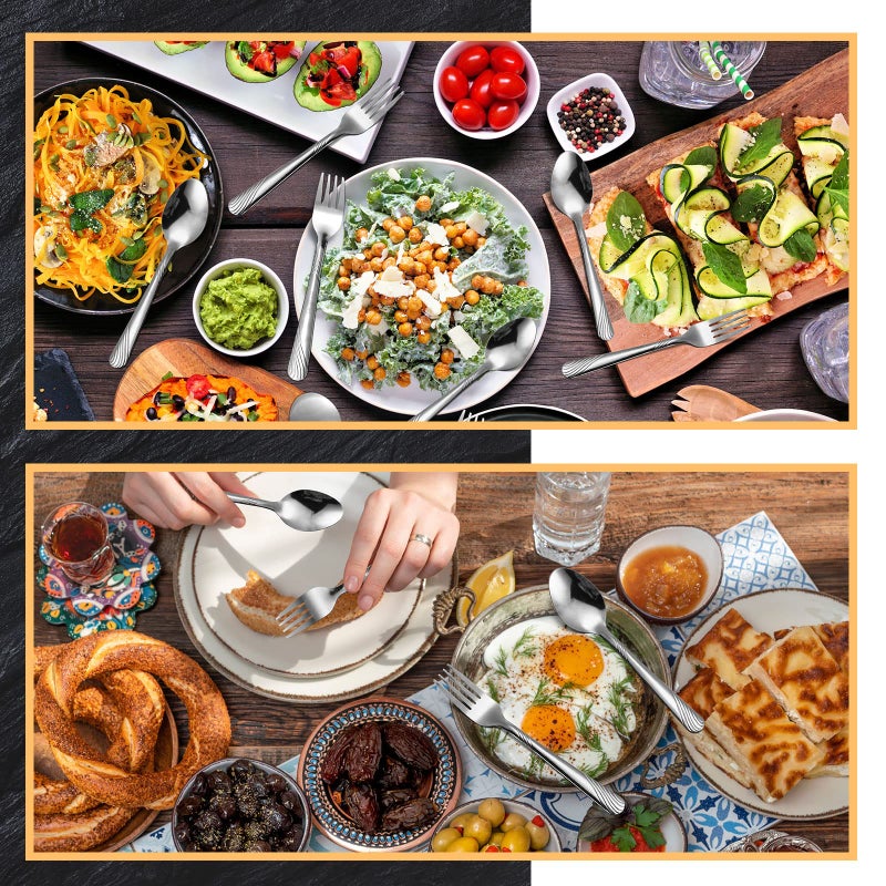 Eaasty 200 Pcs Forks And Spoons Silverware Set Dinner Forks And Spoons Heavy Duty Stainless Steel Flatware Cutlery Metal Included 100 6.7 Inch Forks And 100 6.7 Inch Spoons  Mirror Polished  Dishwasher Safe - Image 5