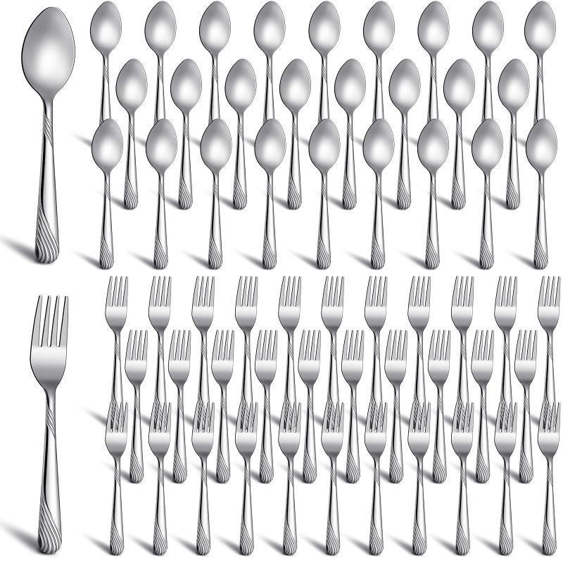 Eaasty 200 Pcs Forks And Spoons Silverware Set Dinner Forks And Spoons Heavy Duty Stainless Steel Flatware Cutlery Metal Included 100 6.7 Inch Forks And 100 6.7 Inch Spoons  Mirror Polished  Dishwasher Safe - Image 1