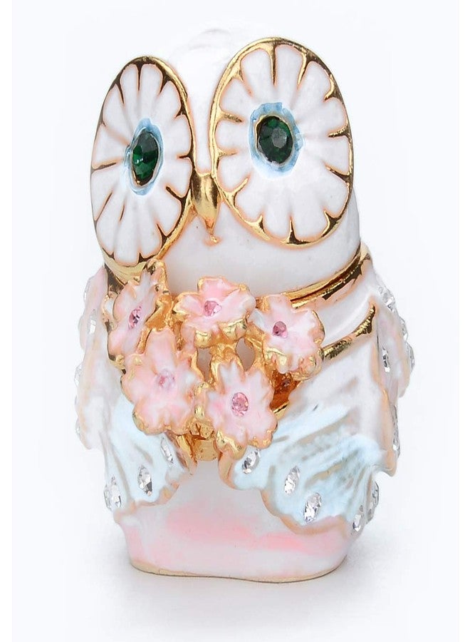 Furuida Cute Big Eyes Owl Holding Pink Bouquet Trinket Box with Hinged Classic Animal Ornaments Unique Gift for Family - Image 1