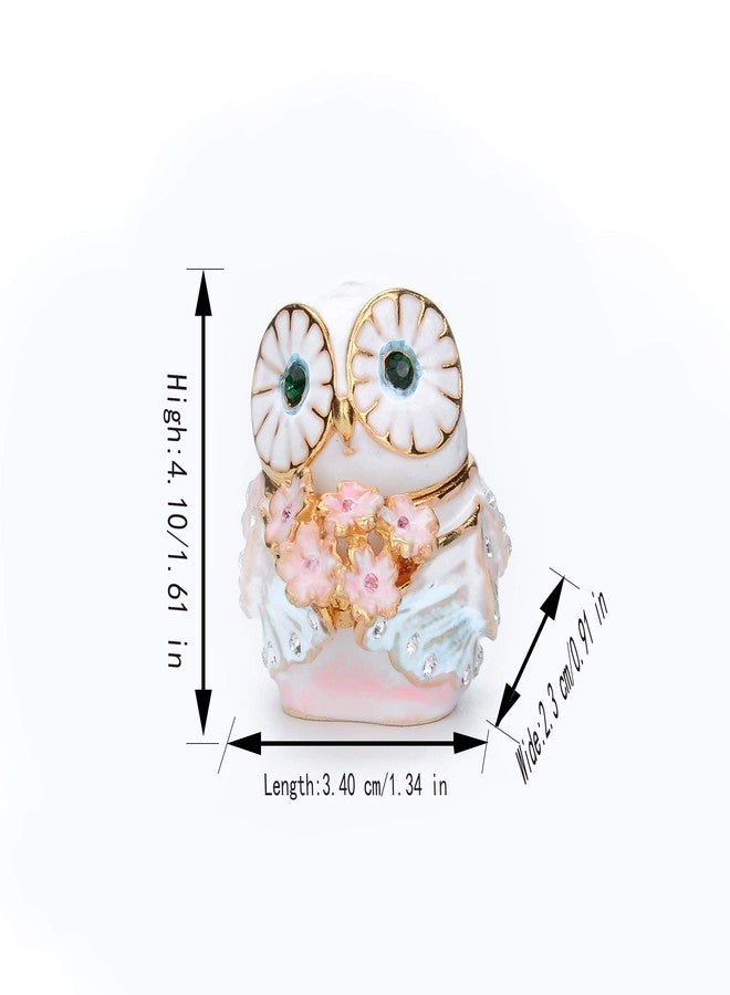 Furuida Cute Big Eyes Owl Holding Pink Bouquet Trinket Box with Hinged Classic Animal Ornaments Unique Gift for Family - Image 3