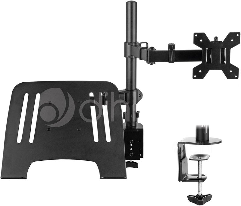 Dihl Monitor Arm with Laptop Tray, Desk Mount Clamp Stand with Notebook Tray, 13 to 27" Fully Adjustable VESA Mount for 8KG Monitor Screen and up to 4KG Notebook - Image 1