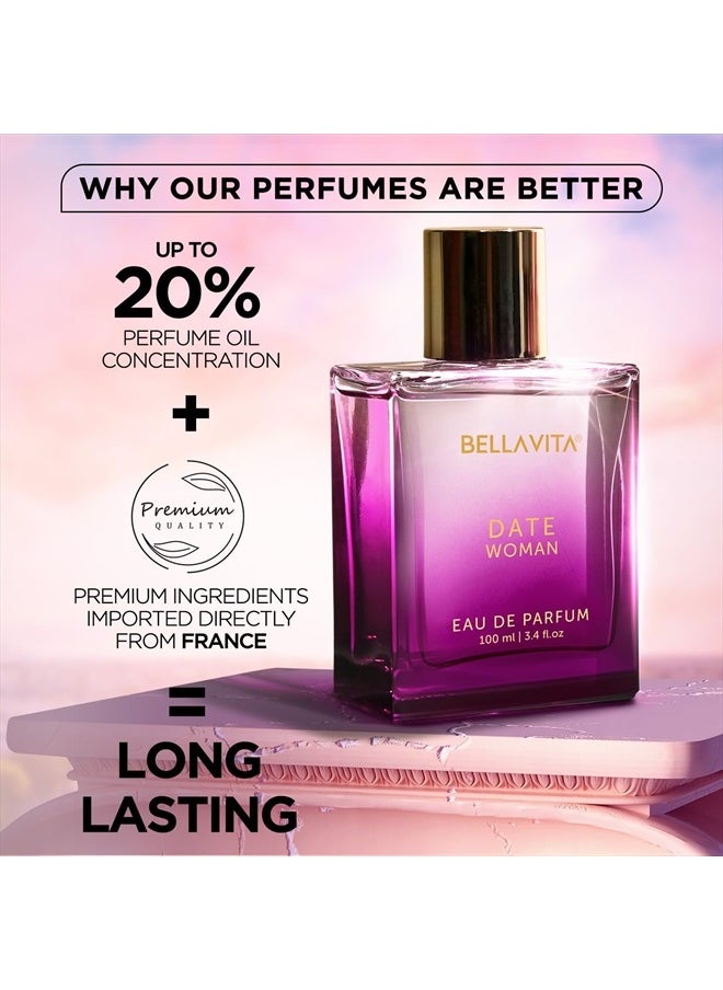 Bella Vita Luxury - Date Eau De Parfum for Women with Pink Pepper, Red Fruit & Jasmine | Fruity & Spicy Long-Lasting EDP Fragrance Scent | 3.4 fl. oz. - Image 1