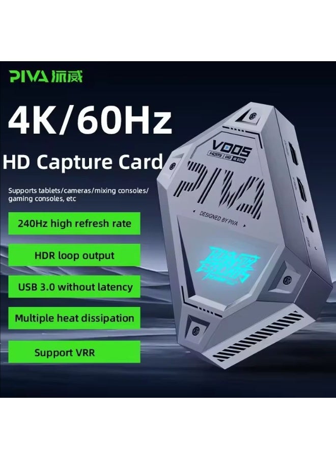 PIVA VD05 4K60Hz Video Capture Card for Live Streaming and Recording – Connect iPad, iPhone 15/17, Android Phones & Tablets to PC via HDMI & USB 3.0, Ultra-Low Latency, HDR Loop Out, 240Hz Support, Built-in Cooling Fan, Mic & Audio Input, Compatible with iPad, iPhone, RedMagic, Samsung, Android Devices, PC, Cameras, Gaming Consoles & Mixing Consoles - Image 2