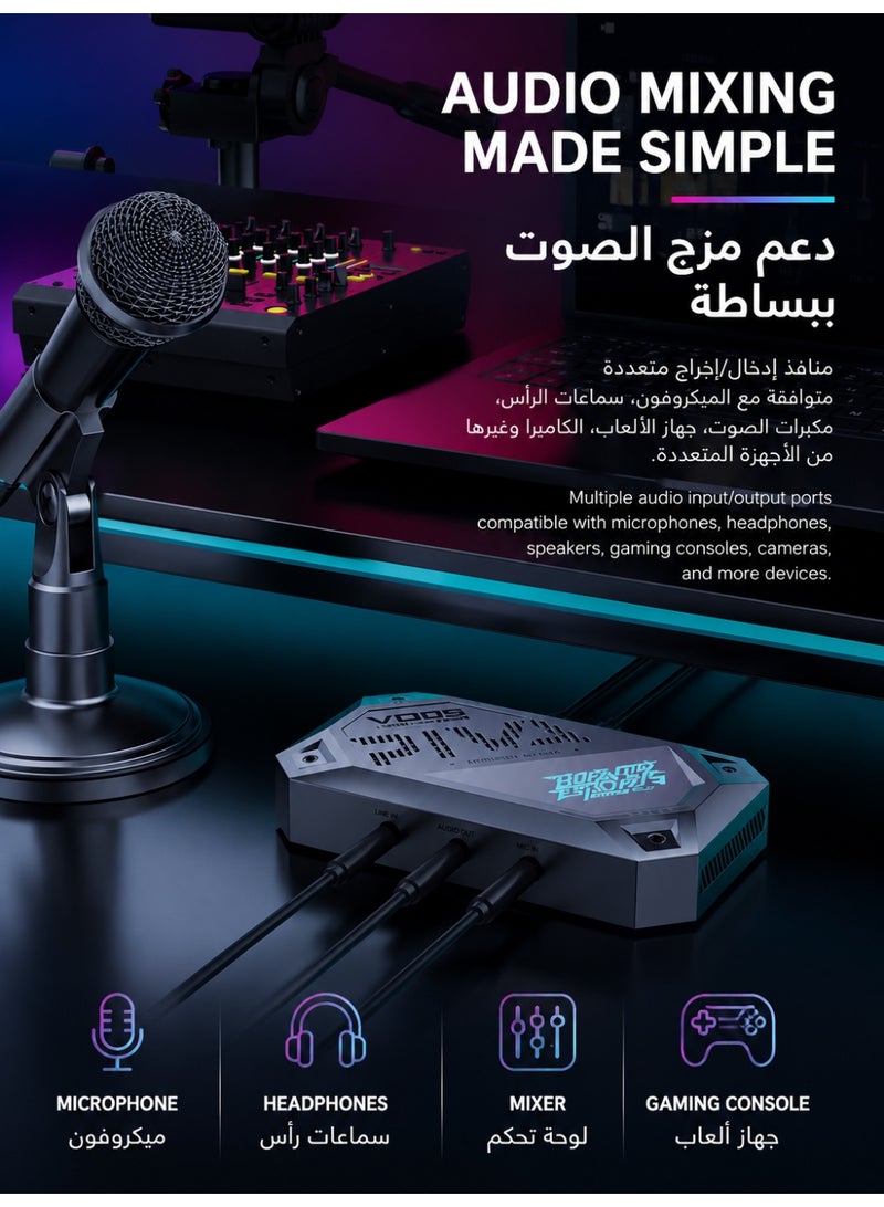 PIVA VD05 4K60Hz & 1080p 240Hz Video Capture Card with Built-in Cooling Fan for Live Streaming and Recording – Connect iPad, iPhone 15/17, Android Phones & Tablets to PC via HDMI & USB 3.0, Ultra-Low Latency, HDR Loop Out, 240Hz Support, Mic & Audio Input | Compatible with iPhone, iPad, RedMagic, Samsung, Switch, PS5, PC, Cameras & Mixing Consoles - Image 5