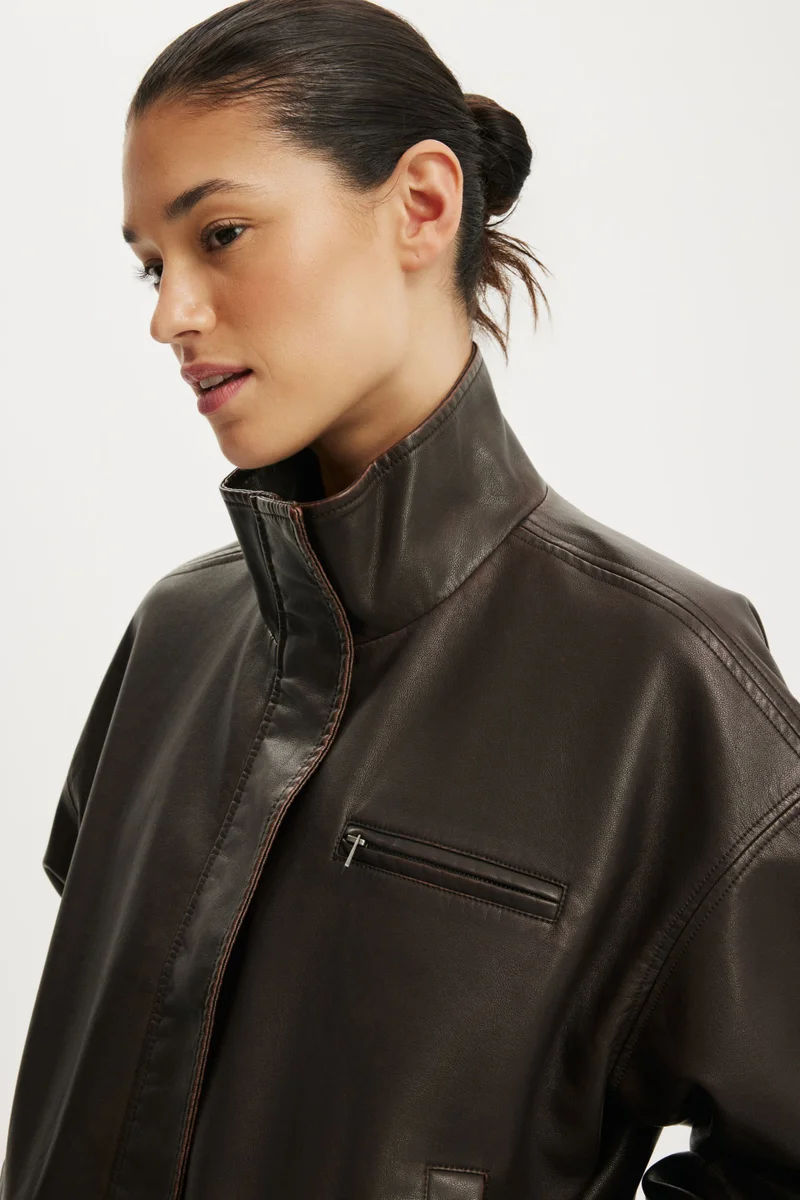 كوتون اون جاكيت بومبر جلد صناعي إيستون