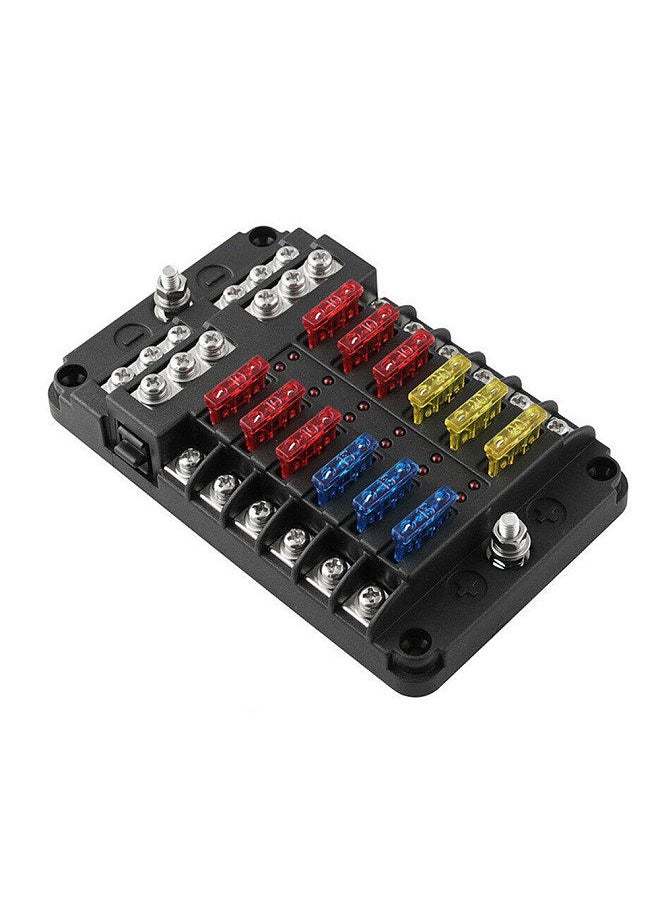 Generic - Universal 12 Ways Fuse Block Car Fuse Holder With Negative Electrode Vehicle Fuse Box Auto Fuse Connector Box With LED Light - Image 1