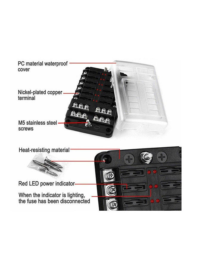 Generic - Universal 12 Ways Fuse Block Car Fuse Holder With Negative Electrode Vehicle Fuse Box Auto Fuse Connector Box With LED Light - Image 1