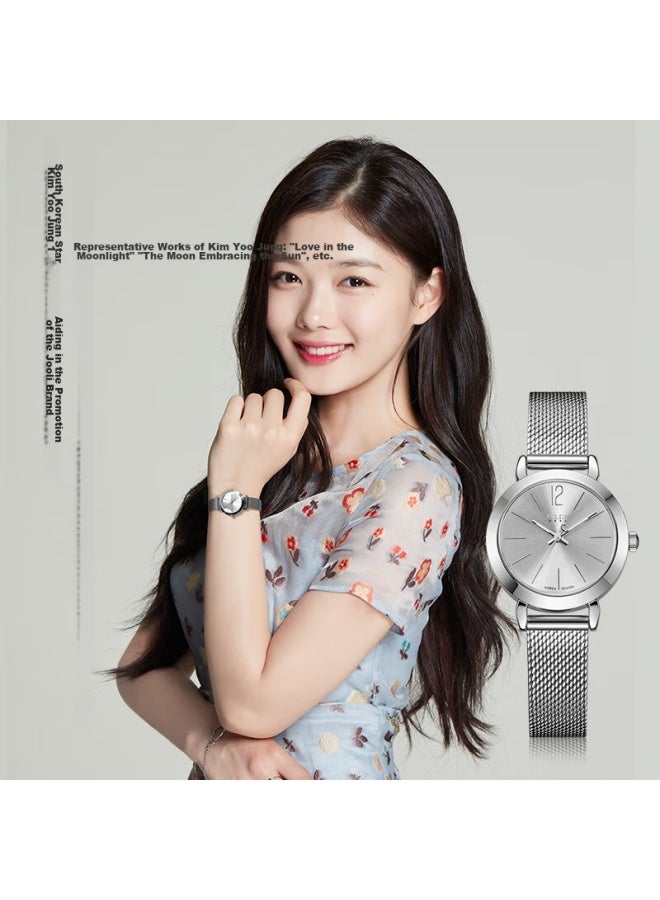 Julius Women's Watch, Korean Style, Fashionable, Simple, Versatile, Mesh Strap, Student Quartz, Waterproof Ladies Watch, White, Ja-732a - Image 2