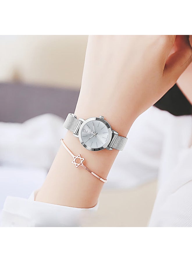 Julius Women's Watch, Korean Style, Fashionable, Simple, Versatile, Mesh Strap, Student Quartz, Waterproof Ladies Watch, White, Ja-732a - Image 1
