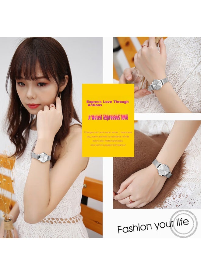 Julius Women's Watch, Korean Style, Fashionable, Simple, Versatile, Mesh Strap, Student Quartz, Waterproof Ladies Watch, White, Ja-732a - Image 5