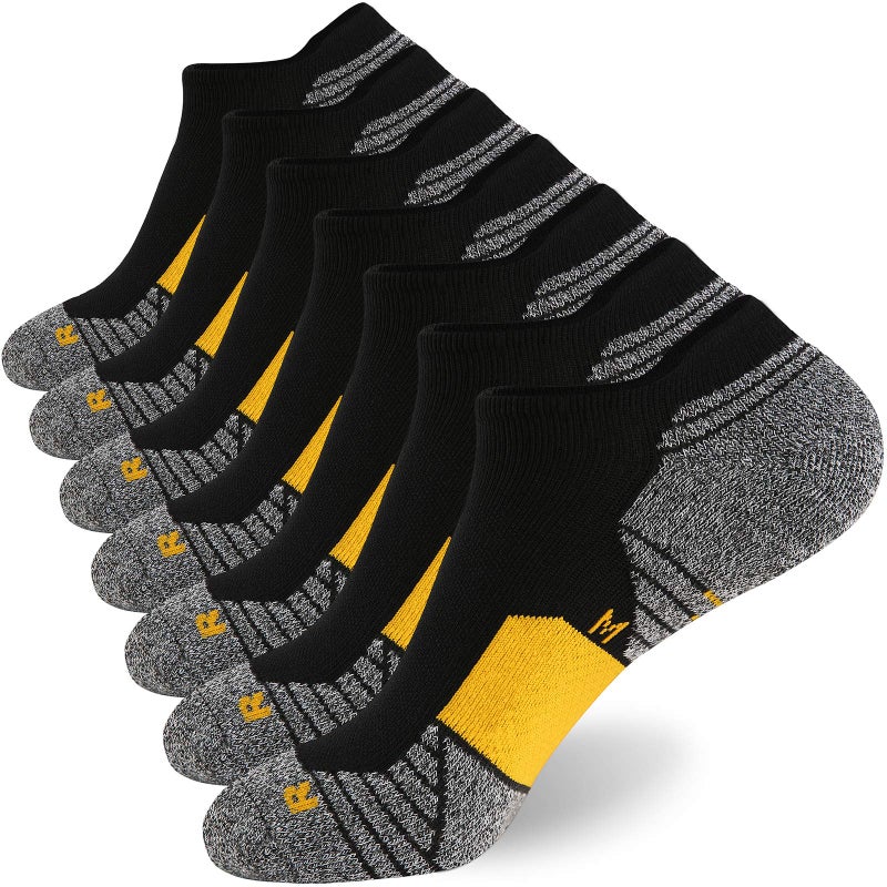 WANDER Men's Athletic Running Socks 7 Pairs Thick Cushion Ankle Socks for Men Sport Low Cut Socks 6-9/10-12 (7 Pairs Black Yellow, Shoe Size: 12-14) - Image 1