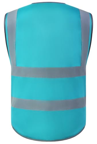XIAKE Reflective Safety Vest for Men & Women High Visibility Class 2 Vest with Pockets Meets ANSI Standards(Medium,Lake Blue) - Image 2