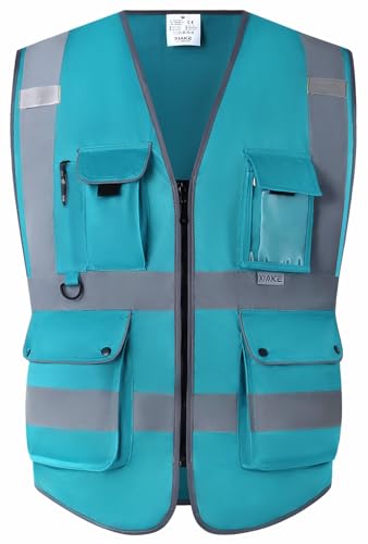 XIAKE Reflective Safety Vest for Men & Women High Visibility Class 2 Vest with Pockets Meets ANSI Standards(Medium,Lake Blue) - Image 3