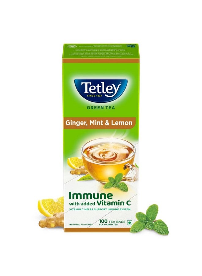 Tetley Tetley Green Tea Immune, With Added Vitamin C, Ginger, Mint & Lemon, 100 Tea Bags, 1.4gx100  - Image 1