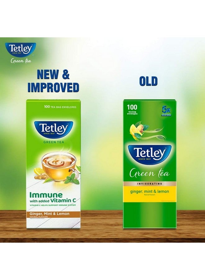 Tetley Tetley Green Tea Immune, With Added Vitamin C, Ginger, Mint & Lemon, 100 Tea Bags, 1.4gx100  - Image 2