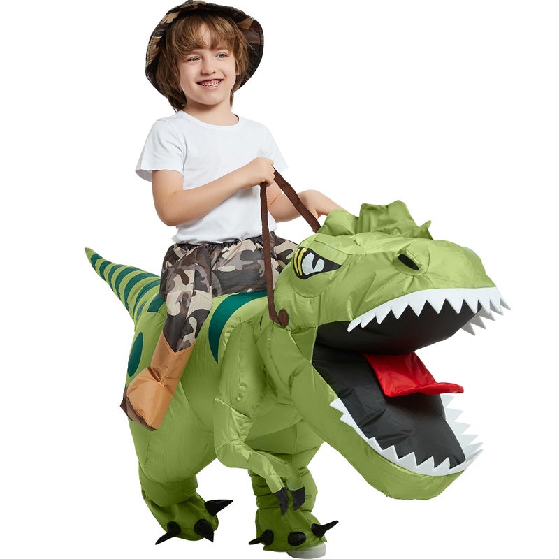 One Casa Inflatable Dinosaur Costume Riding T Rex Air Blow up Funny Fancy Dress Party Halloween Costume for Kids 4-6 Yrs - Image 2