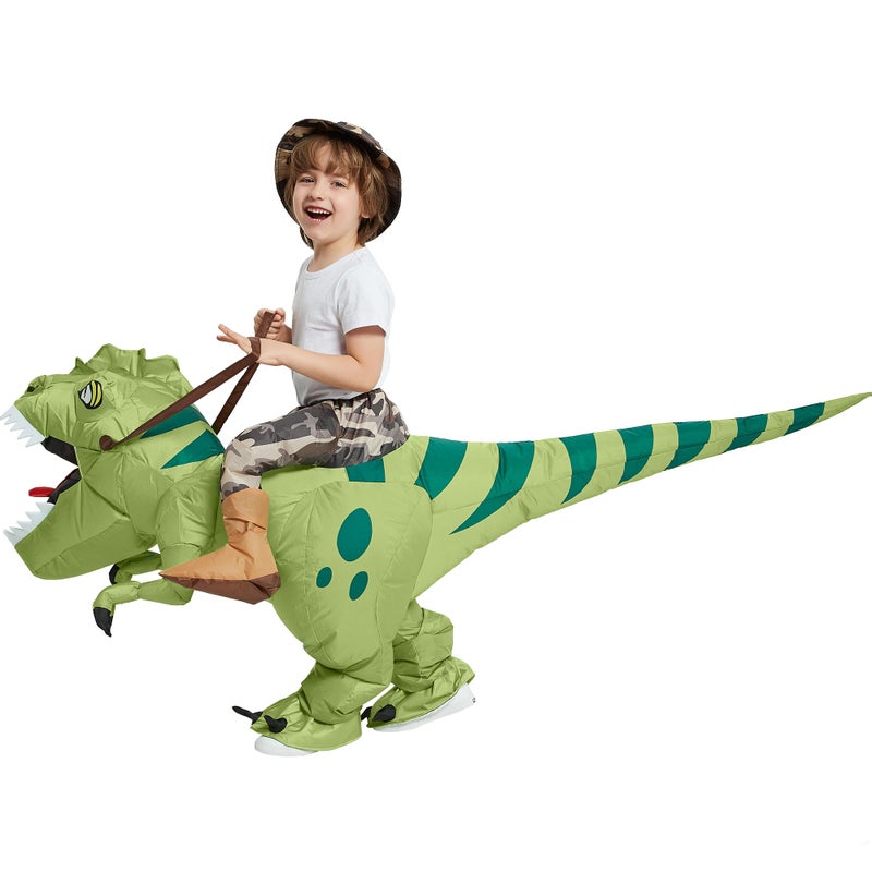 One Casa Inflatable Dinosaur Costume Riding T Rex Air Blow up Funny Fancy Dress Party Halloween Costume for Kids 4-6 Yrs - Image 5