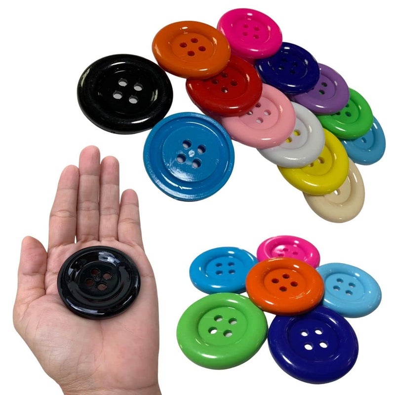 Kocraft Kocraft 2 inch 50 mm Large Resin Craft Flatback Button 4 Holes Multicolor 15 Pcs for Crafts Making Clothes Sewing and DIY Projects Scrapbook 
