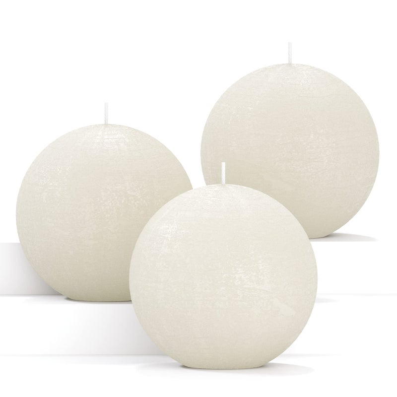 CANDWAX Set of 3 Round Ball Candles  3 inch Ivory Unscented Long Burning  Perfect for Wedding Decor  Home Decor