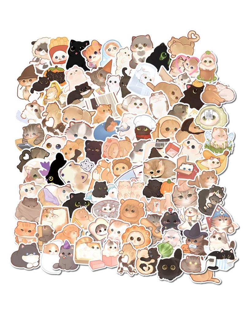FNGEEN Cute Cat Stickers for Kids Teen Adults 100 Pack, Waterproof Kawaii Stickers Water Bottle Laptop Phone Case Scrapbooking, Cat Birthday Party Kawaii Gift Thing Stuff Item Boy Girl (Kawaii cat 100pcs) - Image 2