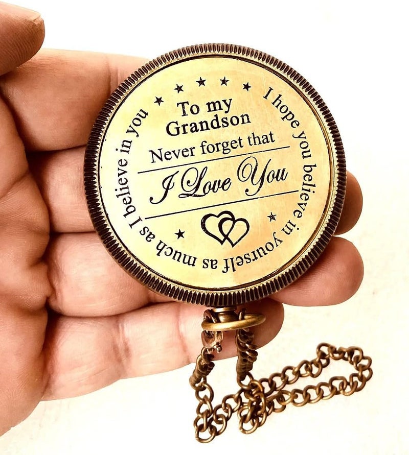 ALADEAN Gift for Grandson Brass Compass Engraved Quote | Memory Present to My Grandson Birthday, Baptism, Graduation, Confirmation, Love, Gift idea by Grandpa Grandma (#1 Grandson - I Love You) - Image 2